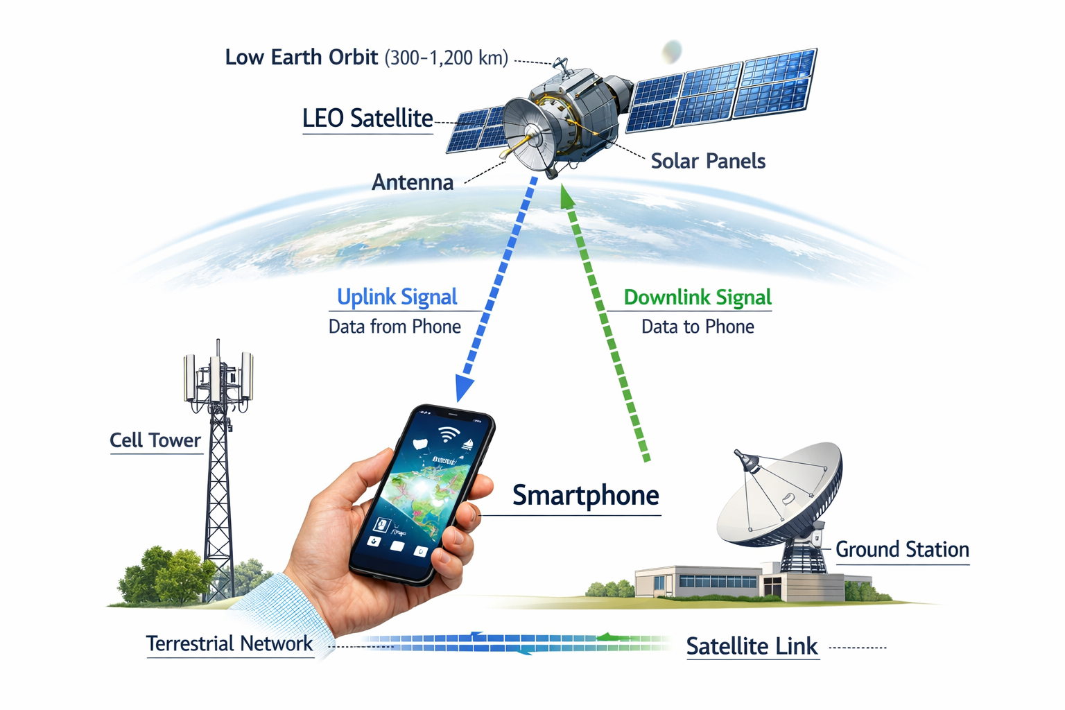 Diagram illustrating smartphone-to-satellite connection
