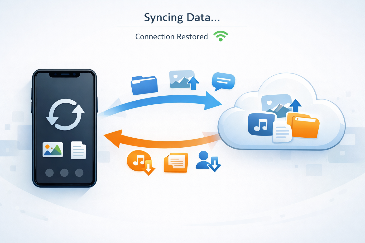 Illustration of cloud syncing with mobile device