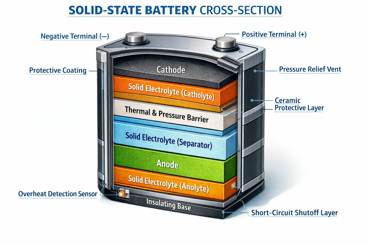 Technical illustration of solid-state battery layers