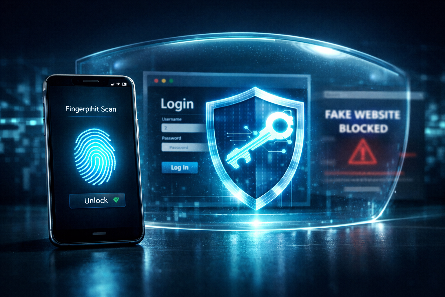 Secure smartphone passkey authentication blocking a phishing attempt
